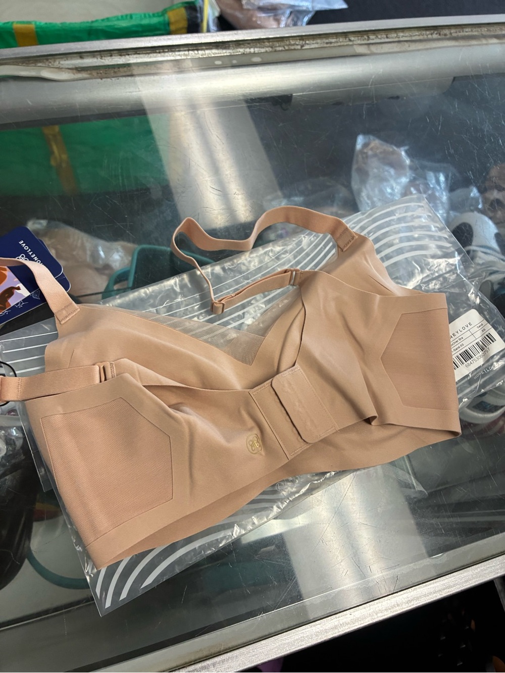 Women’s Honeylove LiftWear Crossover Bra Sand New Sz S++ NWT - Picture 3 of 6